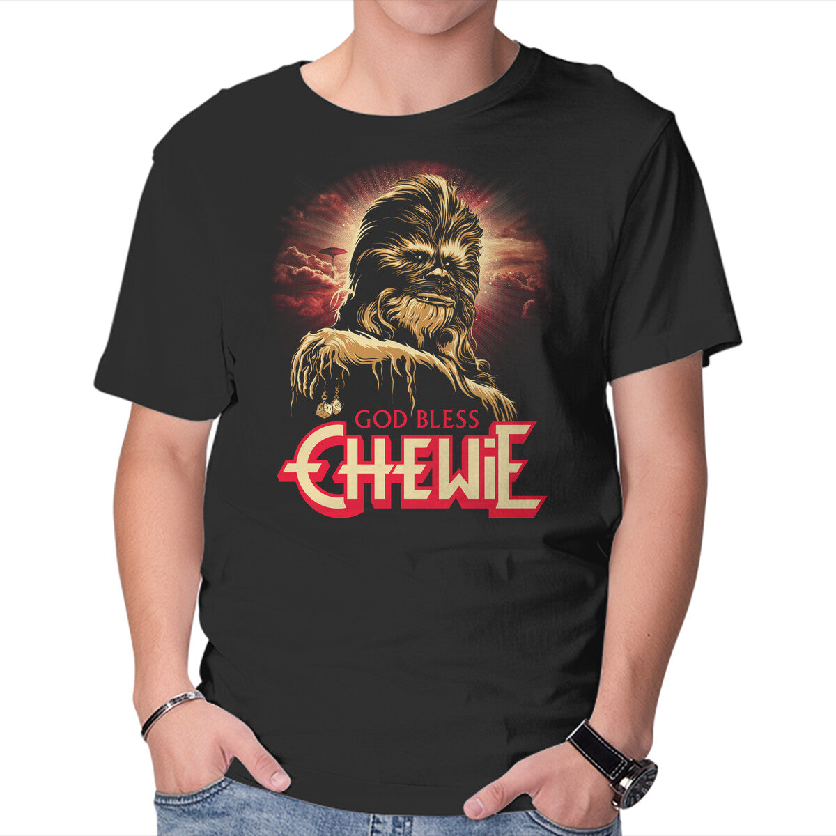 Unisex Crew Neck T-Shirt God Bless Chewie Graphic Short Sleeve Casual Tee L