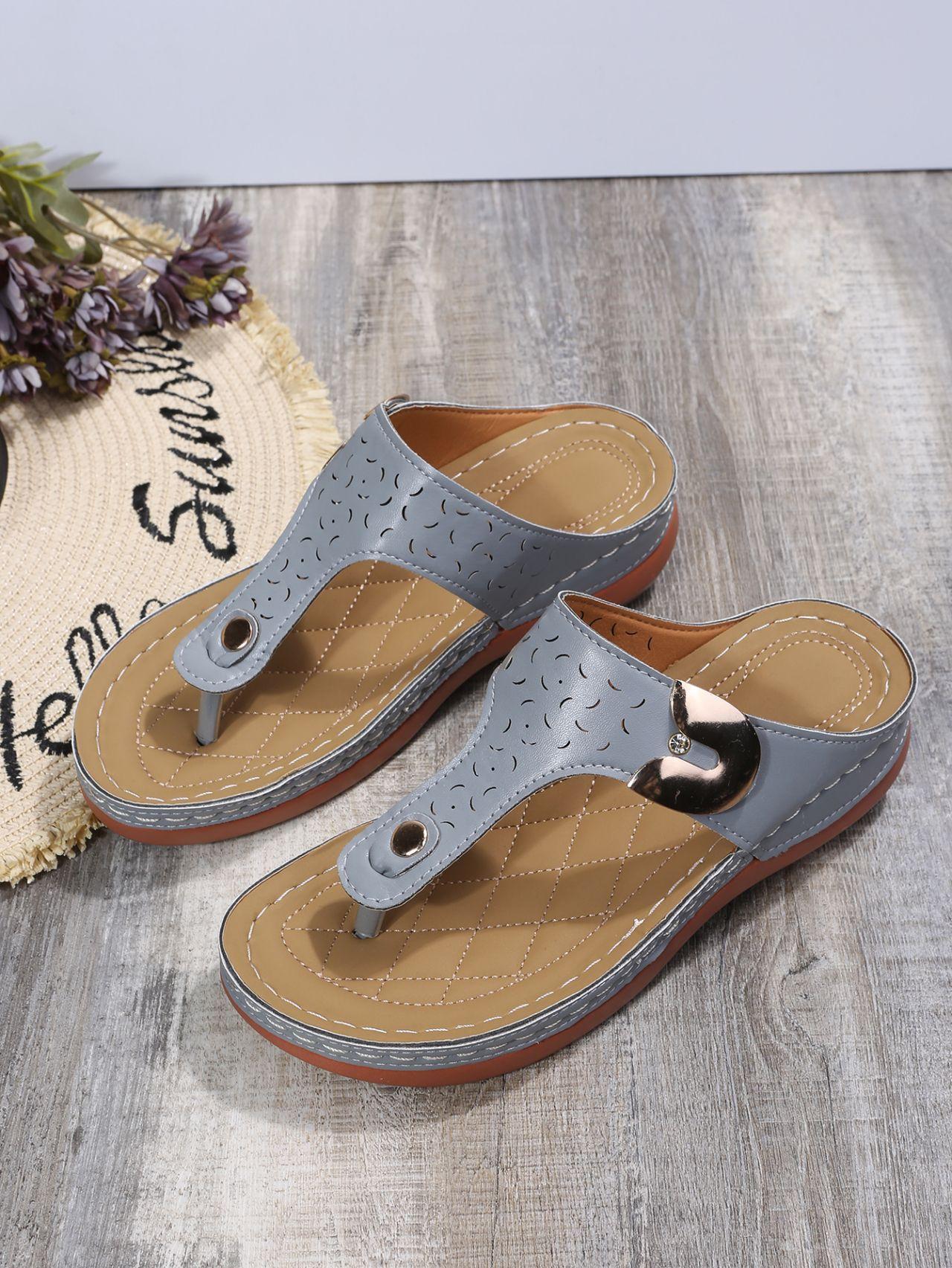 

Summer Women s New Round Head Cutout Metal Leisure Beach 43 сірий колір