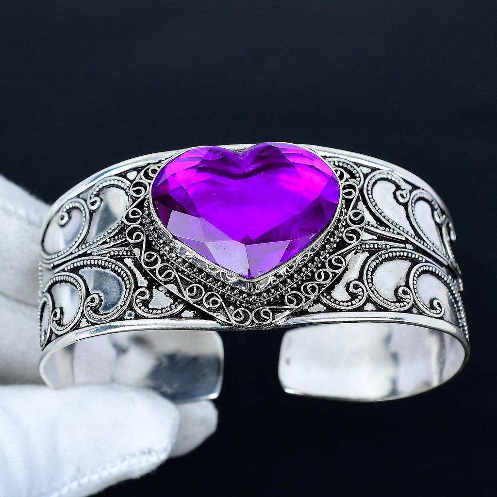 Amethyst Herz Edelstein Armband, Verstellbares Armband, 925 Sterling Silber Schmuck, Verlobungsgeschenk, Amethyst Armband Wadding Geschenk