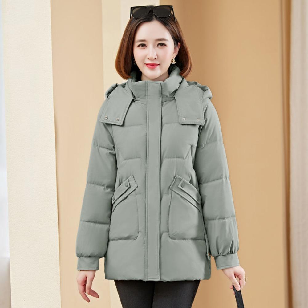 Women's Simple Down-Cotton Padded Jacket for Commutes - Thick, Warm, Long-Sleeve Outerwear