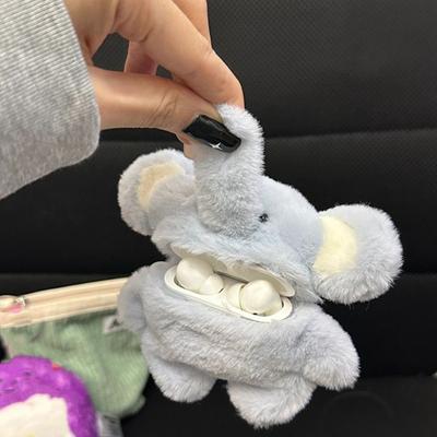 Yousheng Peluş Mavi Fil Airpods için Kulaklık Kılıfı 3D Çizgi Film Kürk Hayvan Kulaklık Kılıfı Kadın Kızlar için