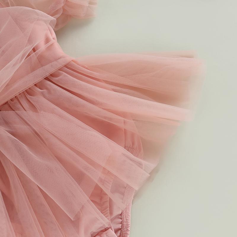 0-24M Princess Baby Girl Romper Nyfødt Spedbarn Småbarn Tyll Jumpsuit + Pannebånd Prinsesse Bursdag Puff Erme antrekk