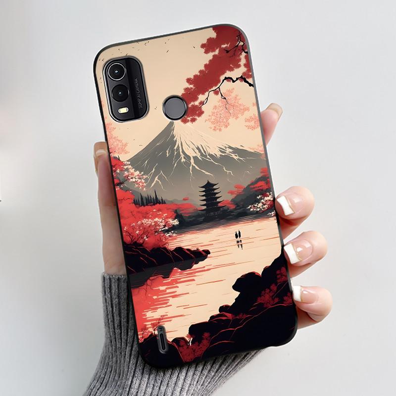 Dreamy Black Case For Nokia G11 Plus Elegant Butterfly Wildflower Pattern Shell With Jelly Color Shockproof Bumper Soft Cover