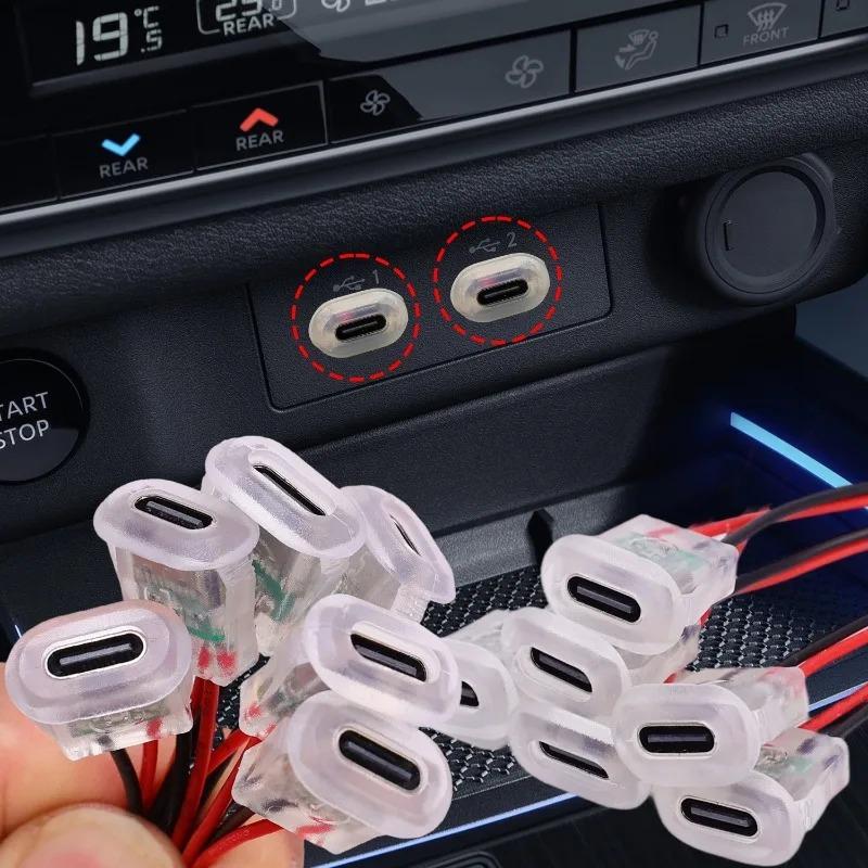 1-5PCS Car 2pin Type C Waterproof 3A Input Type Female Connector Jack Power Port Charging Socket Universal  Auto Repair Parts