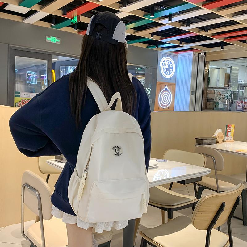 Student School Bag Women's Large Capacity Backpack Solid Color Backpack
