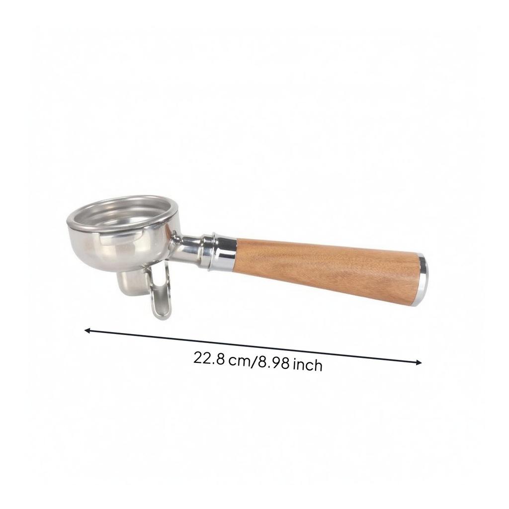 2 Ears Coffee Brewing Component Double-Spout Portafilter with Wooden Handle