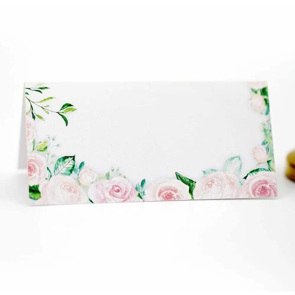 10pcs Simplicity Green Leaf Table Place Cards Folded Cards Blank Printing Gift Cards Paper Tented Name Card Weddings