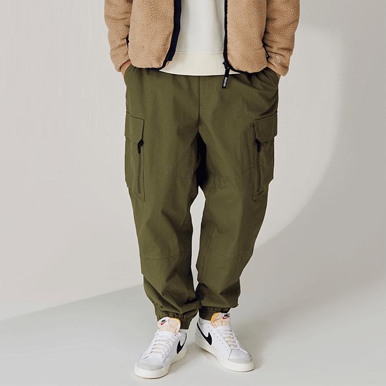New Era Solid Color Cargo Zipper Fastening Cuffed Straight Leg Casual Pants Unisex Pants Army-Green 12866436