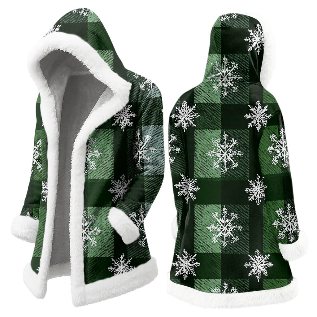 Men's Christmas Long Hooded Cardigan With Pockets Warm Jacket