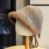 Knitted Strap Bucket Hat Autumn New Hat Women Show Small Face Warm Versatile Wool Hat Windproof Basin Hat Trend