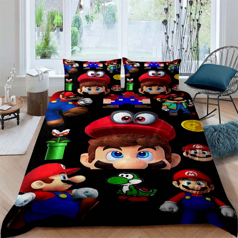 Star-patterned three-piece bedding set (Super Mario game) - includes one duvet cover and two pillowcases221