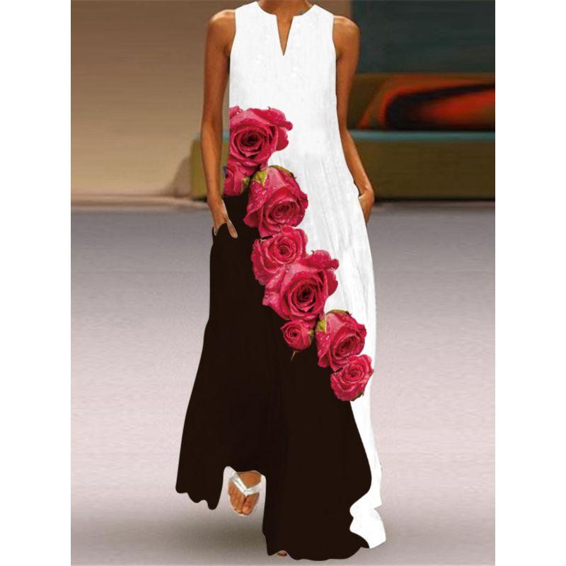 Bright Red Dress Women 2025 V-neck Sleeveless Pocket Long Dress Seaside Travel Photography Sleeveless Temperament Beach Skirt