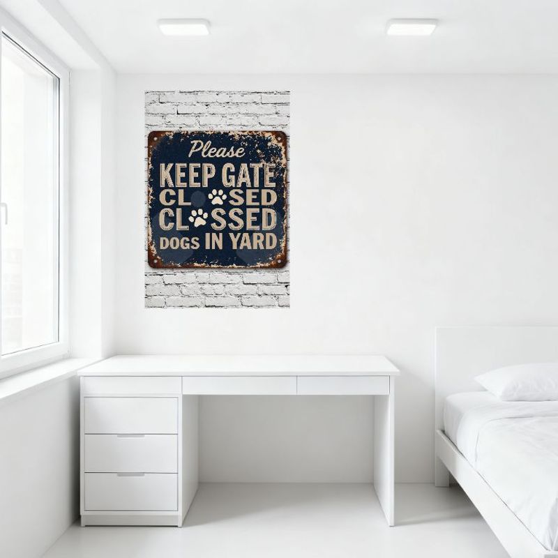 Vintage Metal Sign 'Please Keep Gate Closed Dogs In Yard' Rustic Distressed Wall Plaque for Garden Yard Home Decor Hanging Art