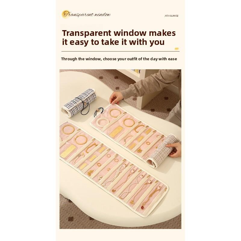 Schminktasche - Großer Kapazität Gold Schmuckorganisator - Tragbare Reise Schmuck Roll-up Tasche