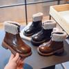 Girls Short Boots Turned-over Edge Plush Retro Winter Children Warm Boots Front Zipper Kids Fashion Boots Anti-Slippery 2024 New