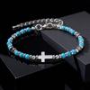 Vintage Klassisches Edelstahl-Kreuz Verstellbares Armband für Herren, Schwarzer Onyx Naturstein Perlenkette Armband, Trendiger Schmuck