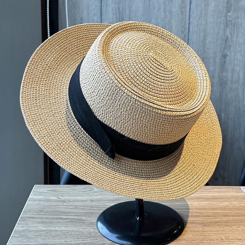 Flat top sunshade straw hat women's summer sunscreen hat seaside beach vacation photo sun hat