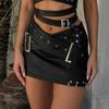 Women Heavy Leather V Low Waist Hip Personalised Punk Spice Girl Style Ring Buckle Decoration Cross Cock Eye Belt Short Skirt Suit
