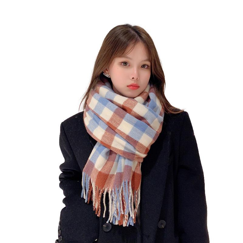 Plaid women's scarf winter Korean version of the new versatile British tassel thickened imitation cashmere warm student scarf