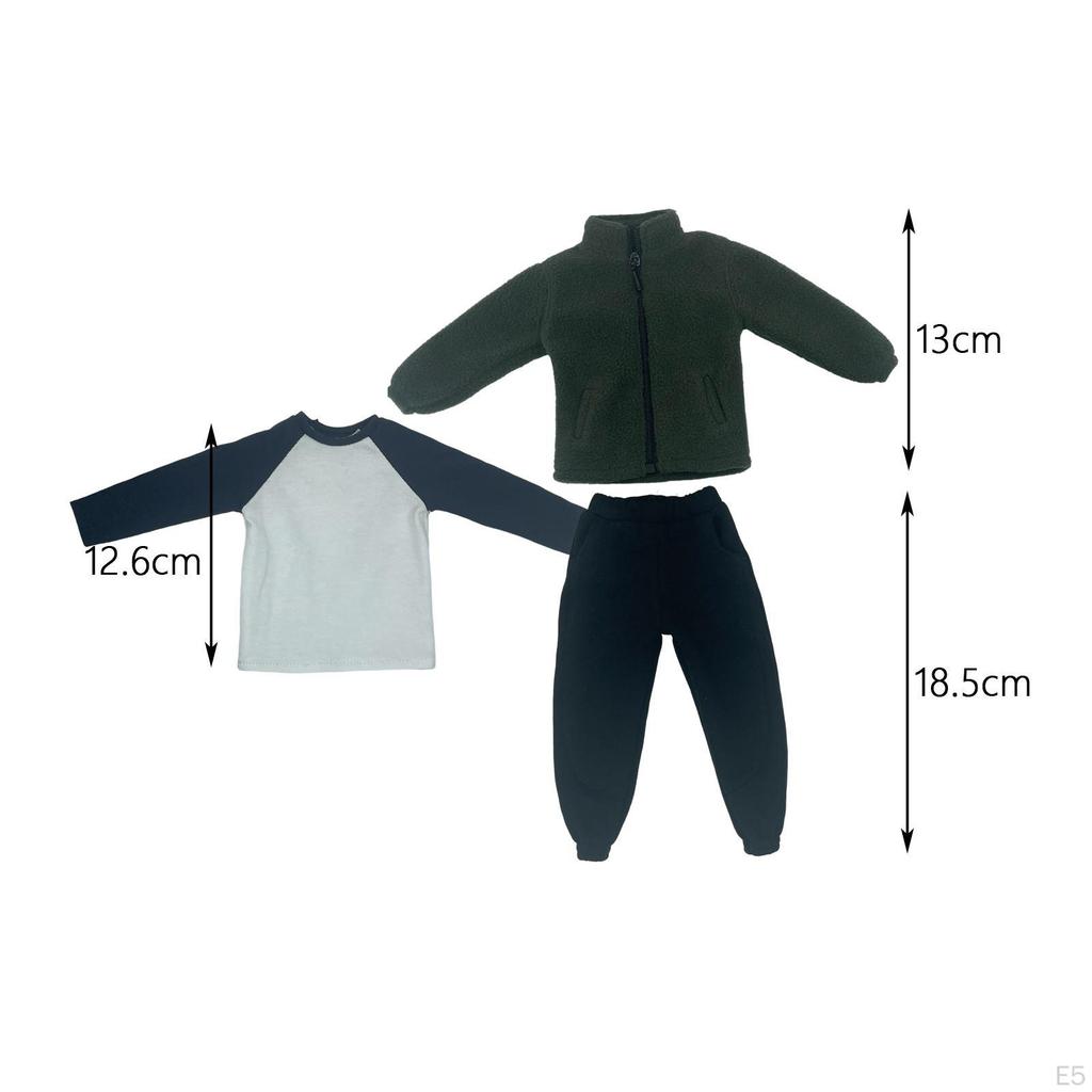 3 Pieces 1/6 Male Fleece Jacket and T Shirt Pants Costume for 12 inch Figures Dress up
