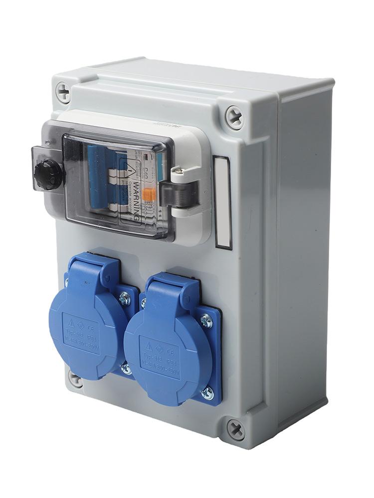 IP54 Wall Mounted Power Distributor 2-Pin 250V 16A With 1P+N FI Switch And 63A Breaker For Construction Sites And Workshops