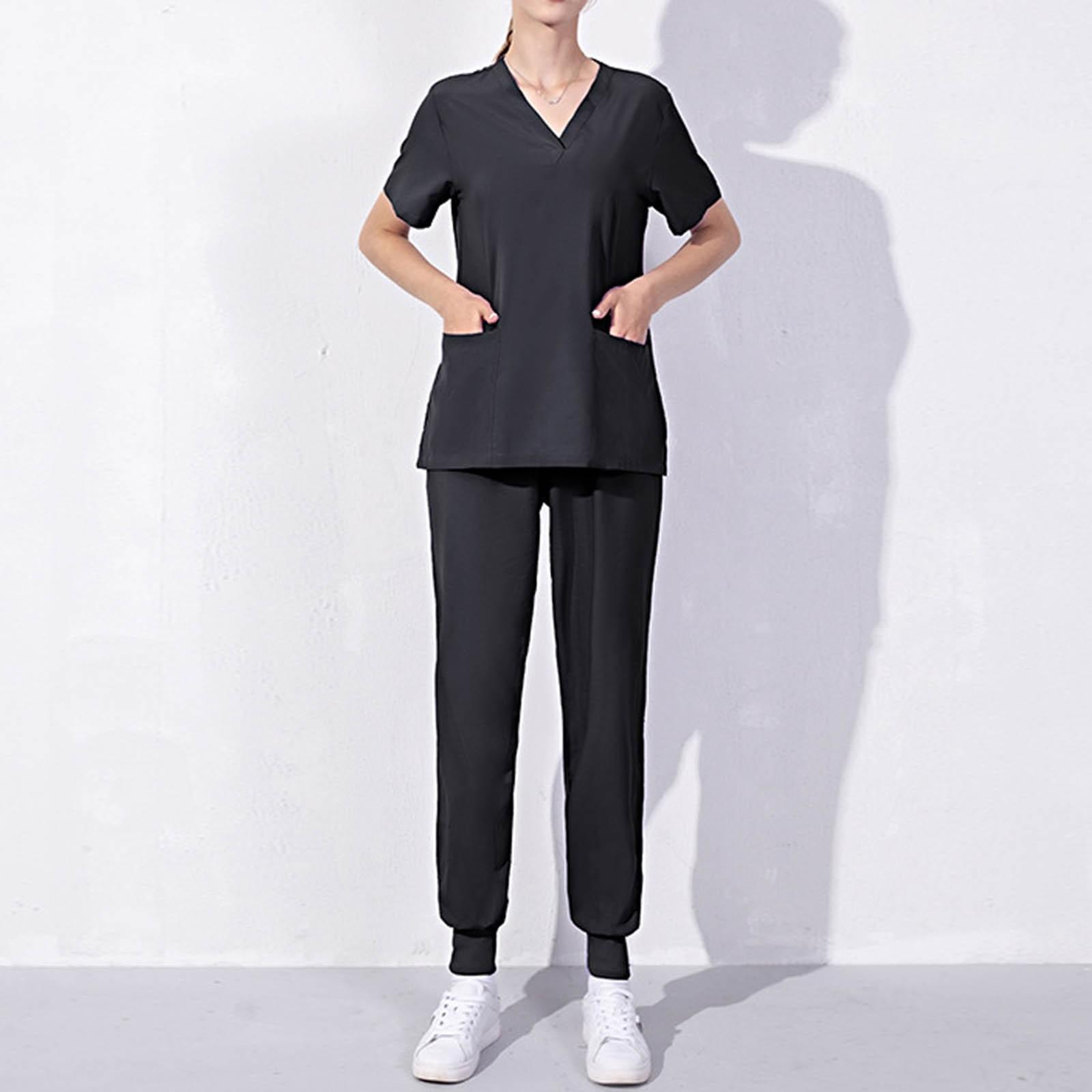 

(SU)Женский комплект из двух предметов с v-образным вырезом, комплект одежды для стирки, эластичная, быстросохнущая одежда L чёрный