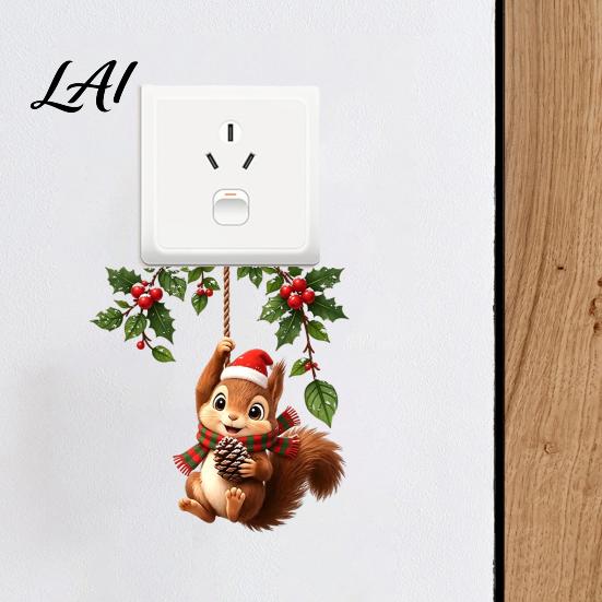 Decorative Socket Decal Christmas Squirrel Switch Sticker Wall for Light And Guard Panels Removable PVC Festive Art Bedroom Living Room Home