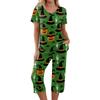 Women Two Piece Set Halloween Print Short Sleeve T Shirt and Capri Pants Casual Lounge Pajama Set with Pockets