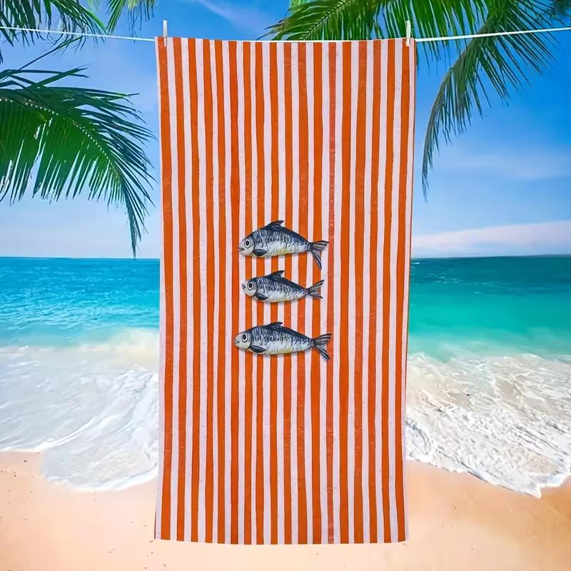 Coastal Starfish Striped Beach Towel Retro Distressed Stripe Sea Star Print Soft Absorbent Quick Dry Towel for Beach Swimming