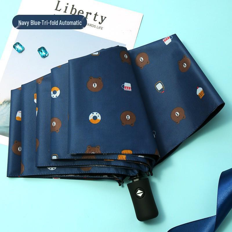 UV Protection Folding Umbrella with Black Glue Sunshade for Students - Dual-Use for Rain and Shine