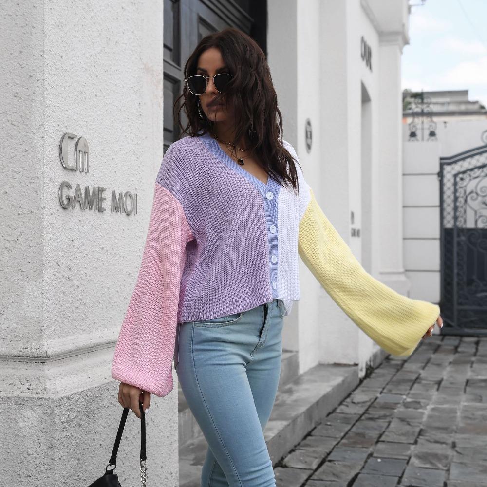 GMXIA Damenmode Casual Herbst Winter Langarm V-Ausschnitt Lose Pullover