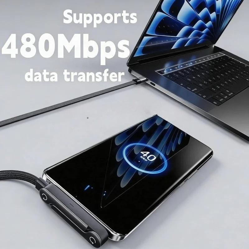 240w 2-in-1 Charging Cable USB C To USB C Quick Charge Built-in Phone Stand Quick Charge Data Wire Foldable Bracket