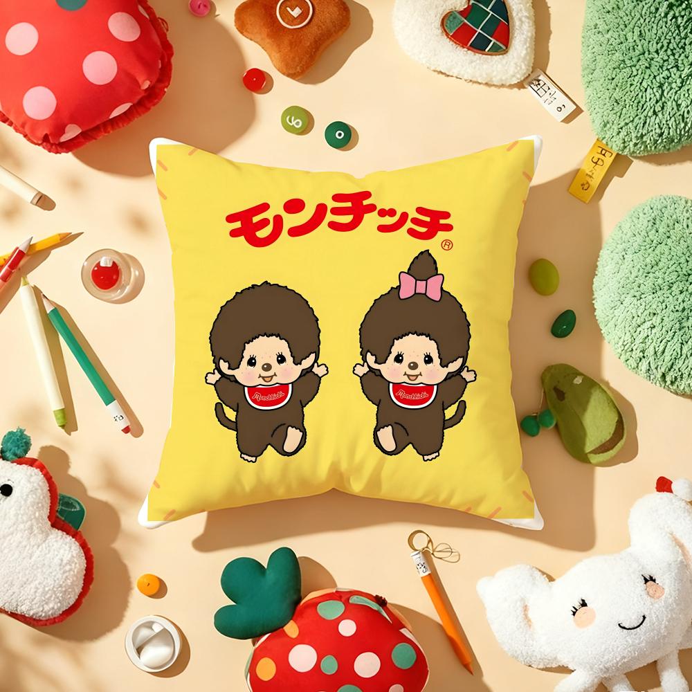 Cartoon M-Monchhichis Cushion Cover Plush Fabric Soft Double-Sided Printed Sofa Warm Winter Home Gift Pillow Cover