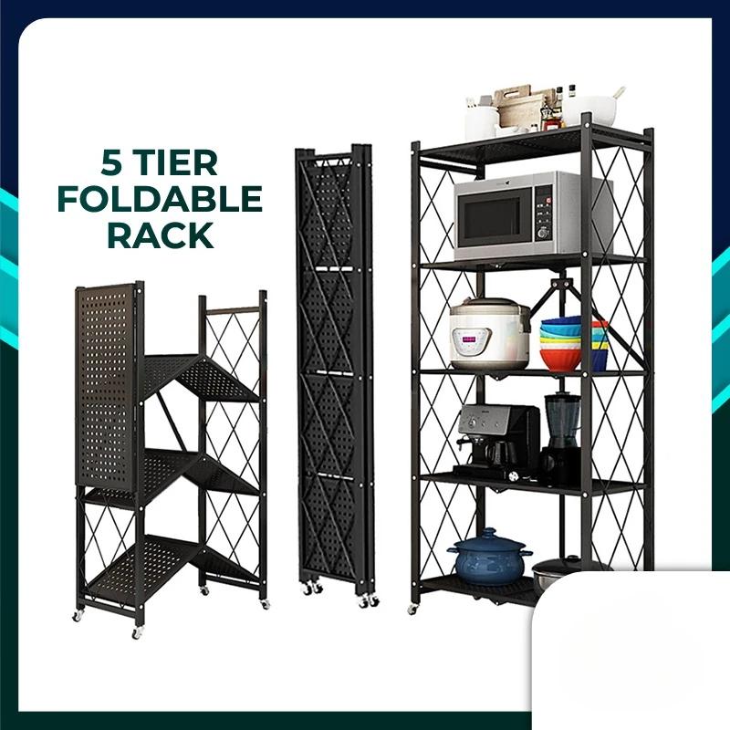 

Tier Foldable Storage Rack With Wheel For Living Room Bedroom Kitchen чёрный