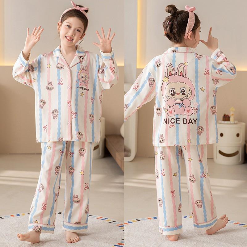 Girls Cotton Pajama Set Long Sleeve Hooded Cardigan Sleepwear Kids 8 Home Wear