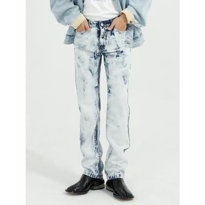Men's New Korean Version of Ins Trendy Tie Dyed Loose Vintage Straight Leg Jeans and Pants