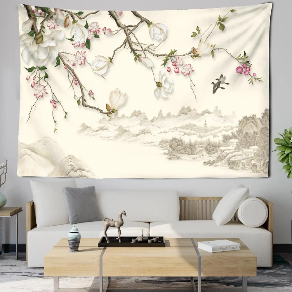 Chinese Style Floral  Bird Tapestry Home Decoration Wall Hanging For Living Room Bedroom Boho Oriental Aesthetic Lovers