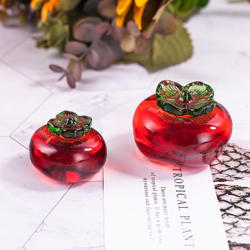 Crystal Fruit Display Stand with Persimmon and Pumpkin Ornaments: Simple Chinese-Inspired Home Decorations