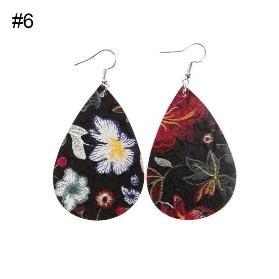 Water Drop Dangle Embroidery Faux Leather Hook Earrings Women Banquet Jewelry