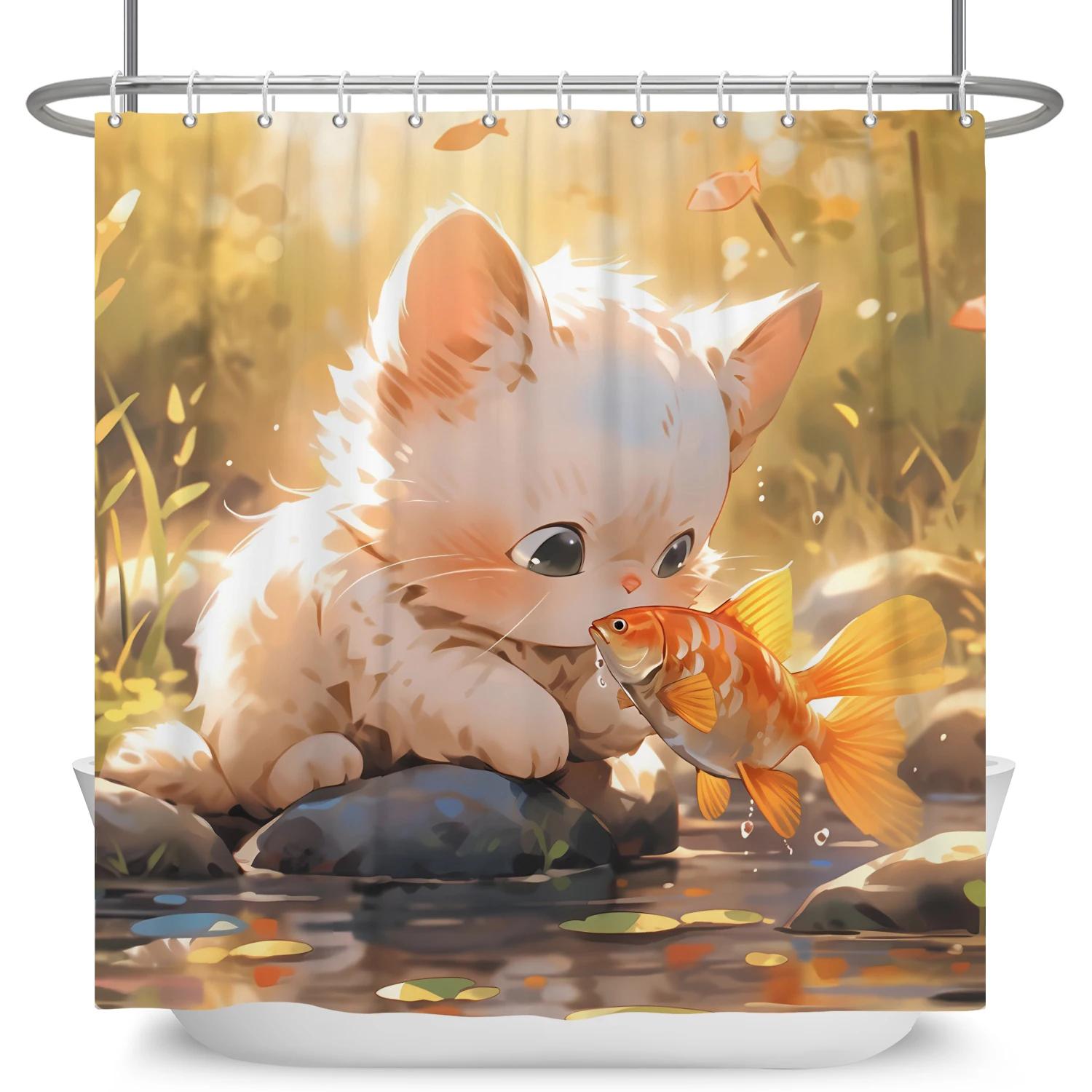 

Милые мультяшные кошка собака 3D принт шторки для душа домашняя занавеска для ванной комнаты детская декорация для ванны водонепроницаемый материал занавеска для ванны 12 крючков 90x180cm