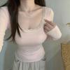 Pure Desire Lace Trim Dopamine U-Neck Slim Fit Long Sleeve Top for Autumn/Winter