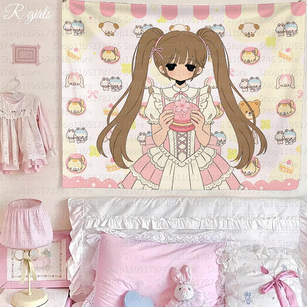 JapaneseStyle Little Chef Tapestry Girl Themed Wall Hanging for Bedroom Dorm Bedside or Interior Wall Decor