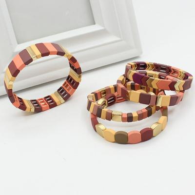 Enamel Cool Color Matte Rubber Paint Series Fashion Women's Bracelet Bangle DIY Handmade Bead Charm Yoga Stretch Bracelet