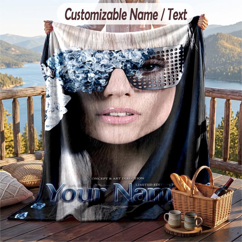 Coperta in Flanella Personalizzata, Nome Stampato Personalizzato Lady Gaga, Morbida Coperta Peluche per Uso Domestico