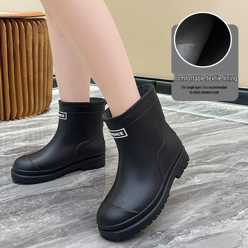 Damen 2025 Japanischer Stil Dicke Sohle Wasserdicht Rutschfest Gummistiefel 39 (Inner Length 245mm) schwarz