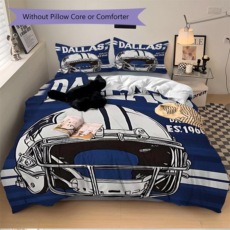 Juego de Funda Nórdica con Diseño de Casco de los Dallas Cowboys de 3 Piezas con Una Funda de Edredón y Dos Fundas de Almohada (Sin núcleo) - Decoración para el Hogar, Regalo de Vacaciones, Tejido de Poliéster, Anim
