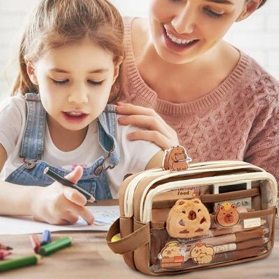 Capybara Pencil Pouch Cute Pencil Case Aesthetic Capybara Transparent Pencil Box Portable Makeup Bag Multifunction Large Capacit