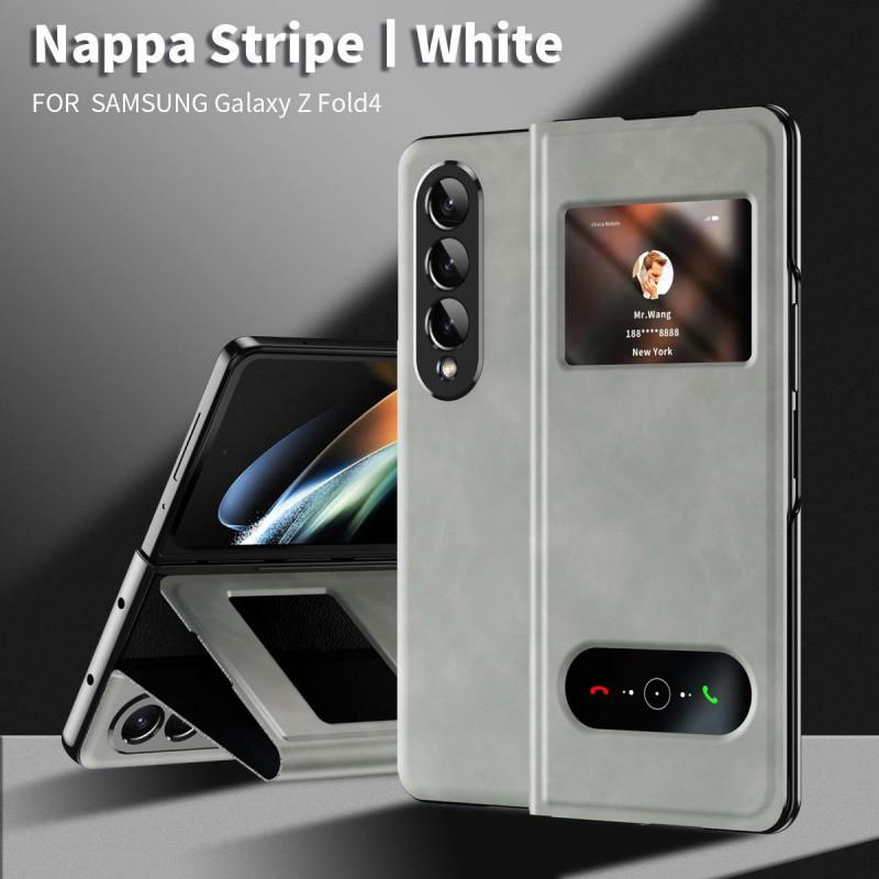 Premium Nappa Texture Flip Case With Stand Galaxy Z Fold 8 7 6 5 4 3 2 - Matte PU Leather Cover Anti-Fingerprint