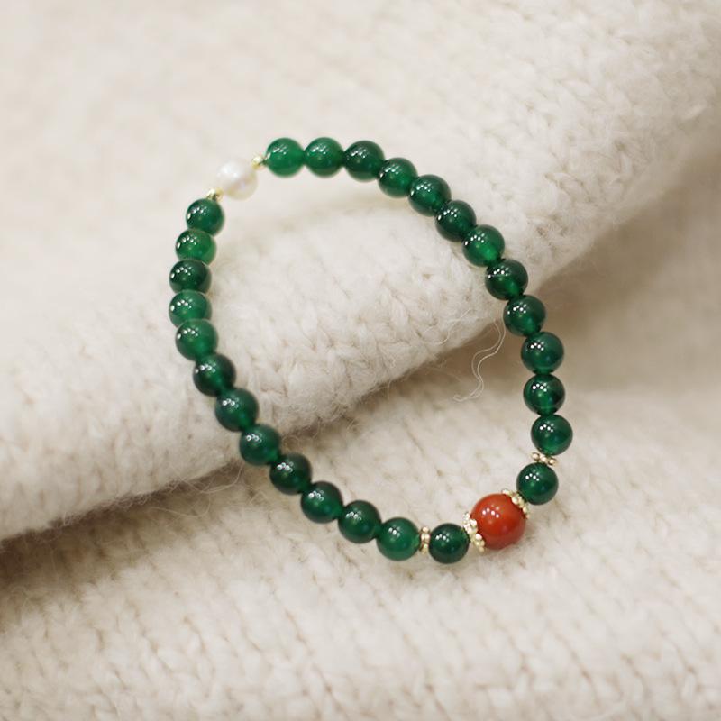 2025 Retro Green Agate Beaded Elastic Bracelet - Elegant, Luxurious Accessories for Couples