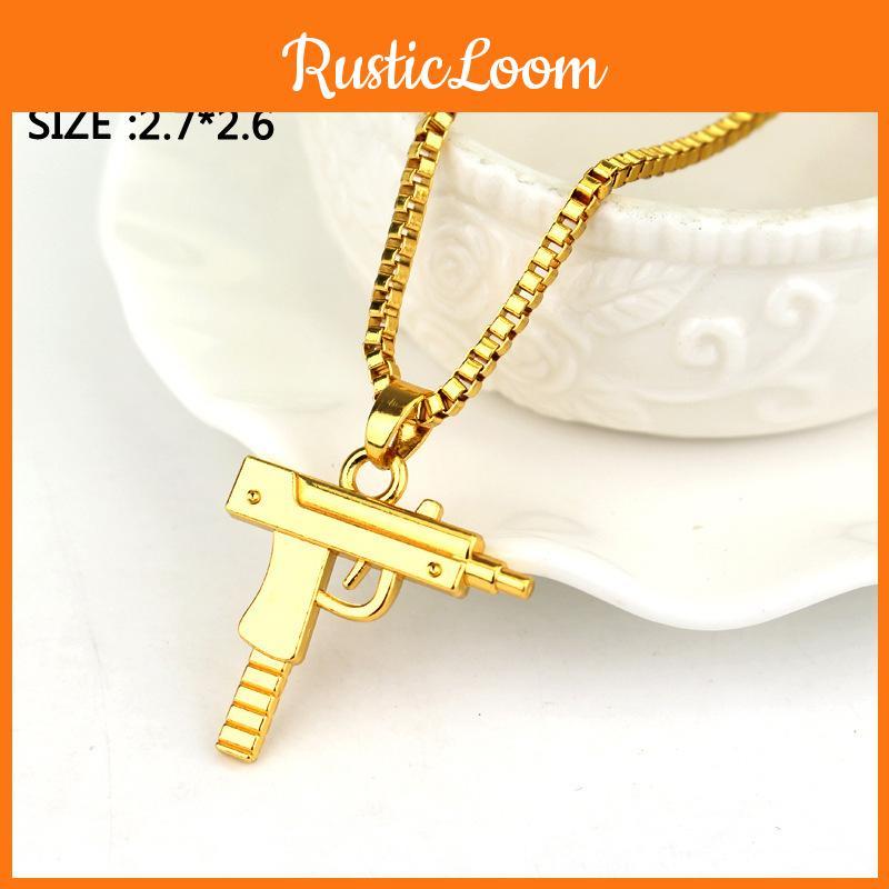 Gun Submachine Uzi Alloy Pendant Trendy Chain Necklace With Design Geometric